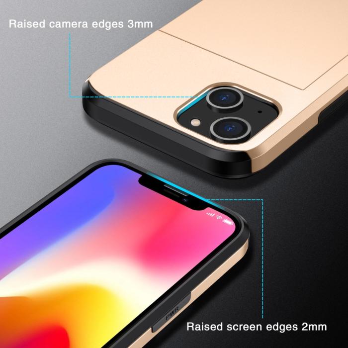 Bild 4,  iPhone 15 Plus Skal Hybrid Med Kortfack Guld - Teknikhallen.se