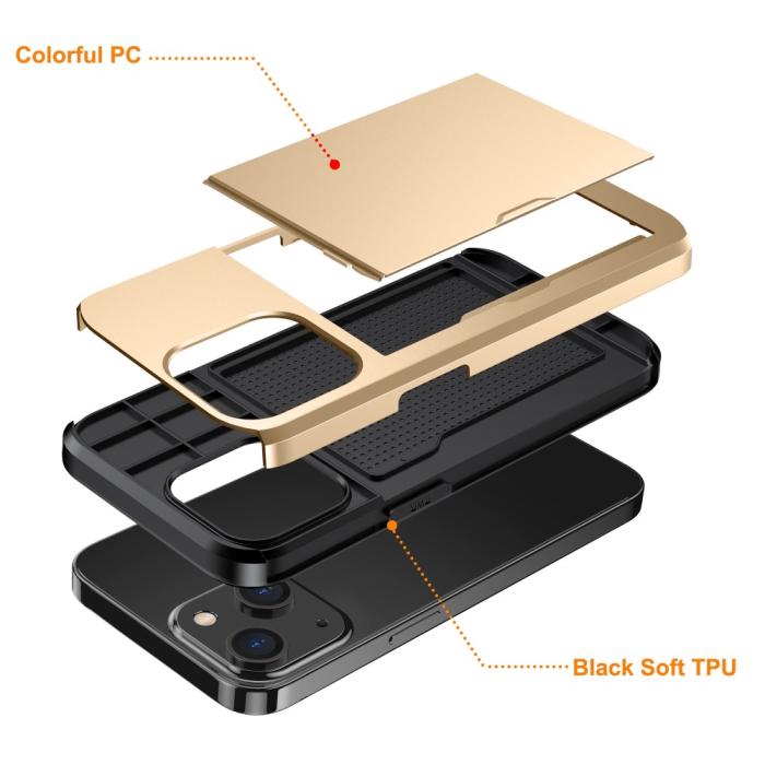 Bild 5,  iPhone 15 Plus Skal Hybrid Med Kortfack Guld - Teknikhallen.se