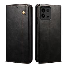  Xiaomi 13 Pro 5G Fodral Oil Wax Flip L&auml;der Svart - Teknikhallen.se