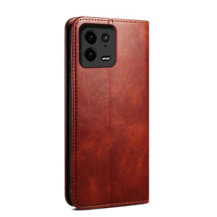 Bild 3,  Xiaomi 13 Pro 5G Fodral Oil Wax Flip Läder Brun - Teknikhallen.se