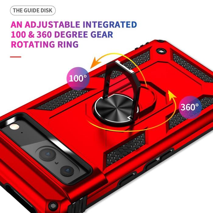 Bild 6,  Google Pixel 7 Skal Shockproof Hybrid Ring Armor Röd - Teknikhallen.se