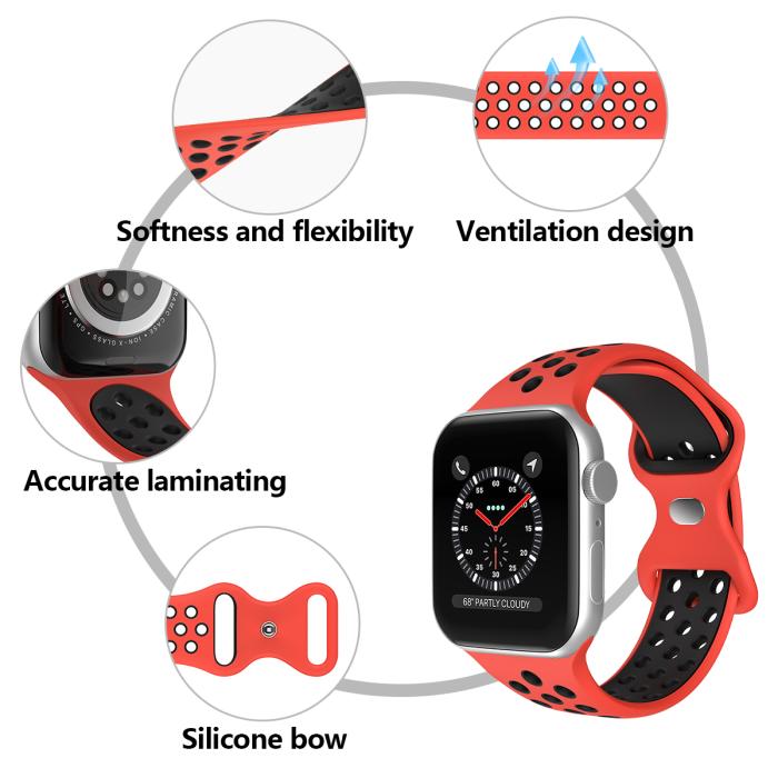 Bild 5, ColorPop Sportarmband Dual-Color Apple Watch 42/41/40/38 mm (S/M) Röd/Svart - Teknikhallen.se
