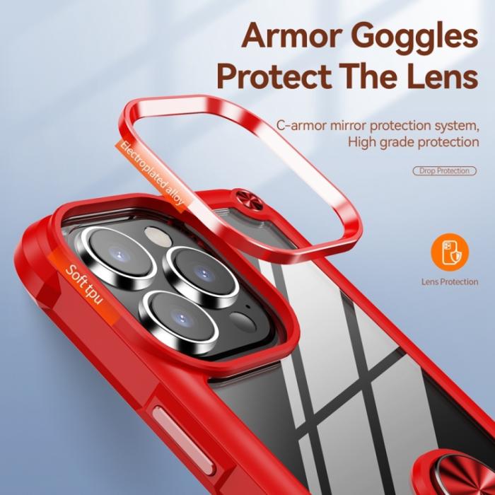 Bild 6,  iPhone 15 Pro Skal Shockproof Armor Ring Röd - Teknikhallen.se