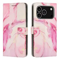  iPhone 17 Pro Fodral L&auml;der Marmor Ros&eacute;guld - Teknikhallen.se