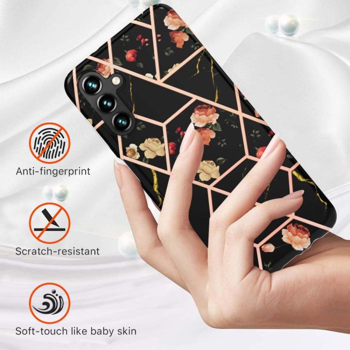Bild 2,  Samsung Galaxy A54 5G Skal Marmor TPU Svart Blommor - Teknikhallen.se