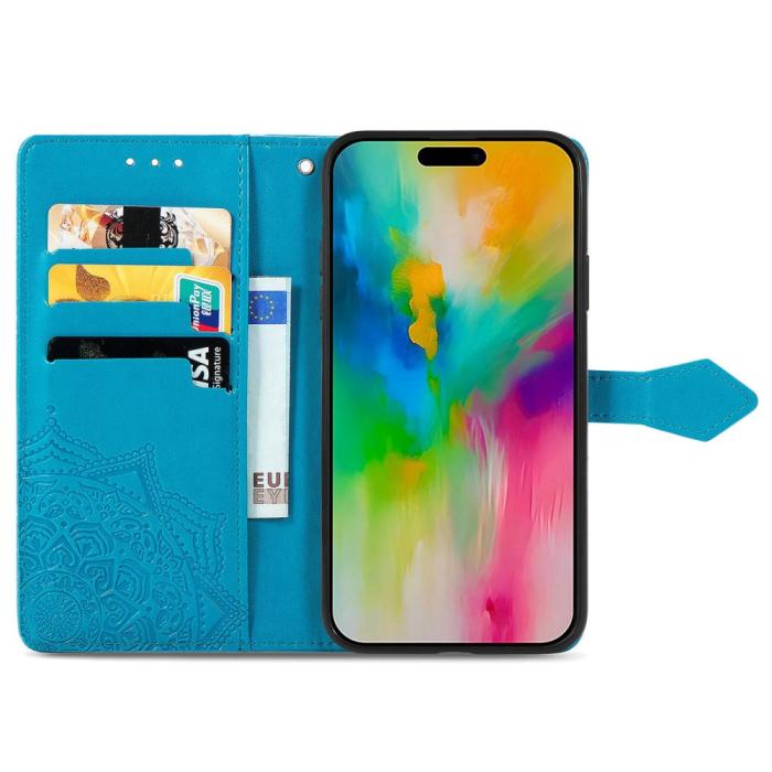 Bild 2,  iPhone 16 Fodral Mandala Läder Blå - Teknikhallen.se