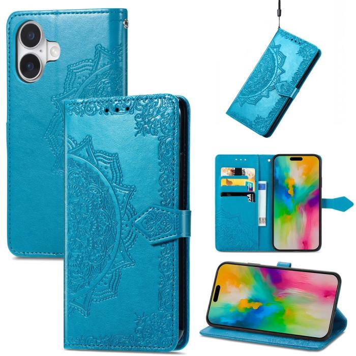 Bild 6,  iPhone 16 Fodral Mandala Läder Blå - Teknikhallen.se