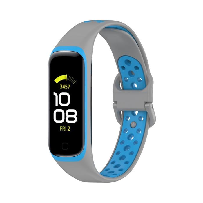 Bild 4,  Samsung Galaxy Fit 2 SM-R220 Armband Ihåligt Silikon Grå/Blå - Teknikhallen.se