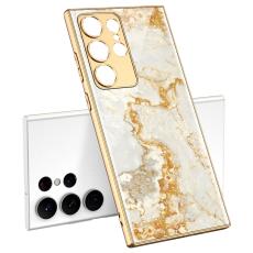 GKK GKK Galaxy S24 Ultra Skal H&auml;rdat Glas Electroplate Marmor Guld - Teknikhallen.se