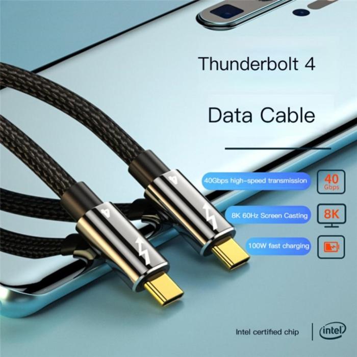Bild 4,  Thunderbolt 4 Kabel 80cm USB-C 100W 8K 60Hz PD Svart - Teknikhallen.se