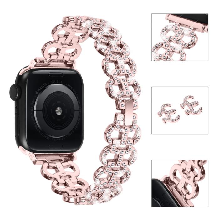 Bild 4,  Apple Watch 42/44/45/46/49 mm Metal Bling Armband Roséguld - Teknikhallen.se