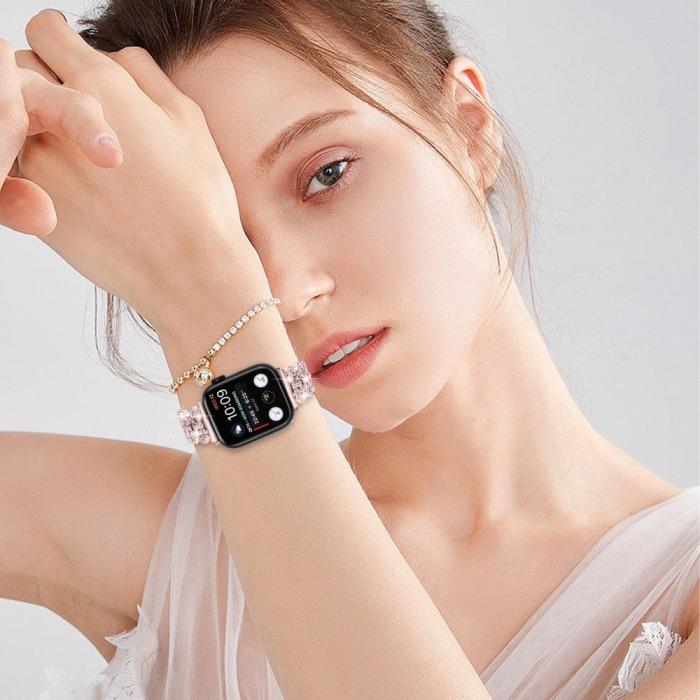 Bild 5,  Apple Watch 42/44/45/46/49 mm Metal Bling Armband Roséguld - Teknikhallen.se