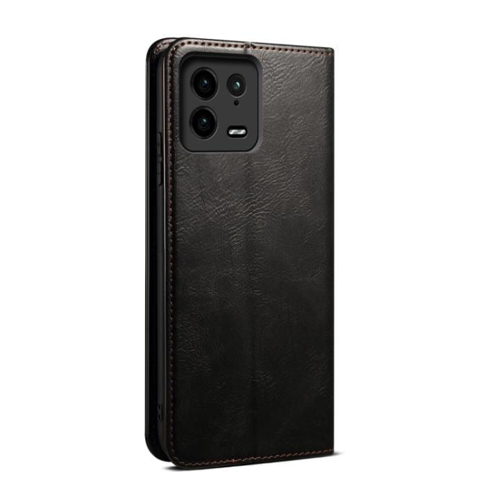 Bild 3,  Xiaomi 13 Pro 5G Fodral Oil Wax Flip Läder Svart - Teknikhallen.se
