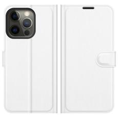  iPhone 13 Pro Max - Litchi Slim L&auml;der Fodral - Vit - Teknikhallen.se
