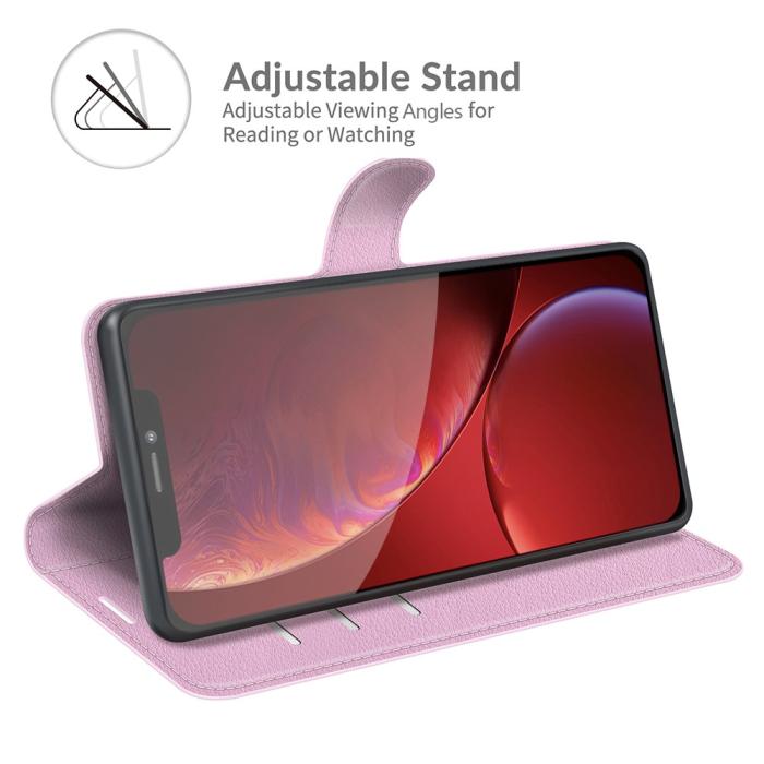 Bild 2,  iPhone 13 Pro Max - Litchi Slim Läder Fodral - Ljus Rosa - Teknikhallen.se