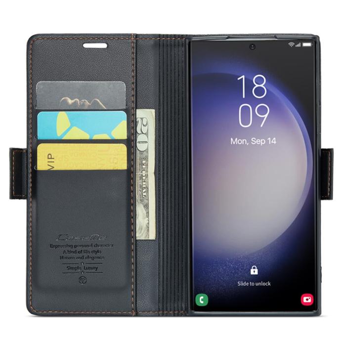 Bild 2, CASEME CASEME Galaxy S24 Ultra Fodral Slim Litchi Läder Svart - Teknikhallen.se