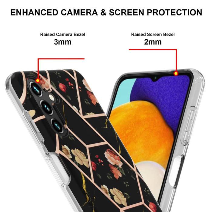 Bild 4,  Samsung Galaxy A54 5G Skal Marmor TPU Svart Blommor - Teknikhallen.se