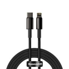 BASEUS Baseus 2m 20W PD USB-C - Lightning Fl&auml;tad Nylon Kabel - Svart - Teknikhallen.se