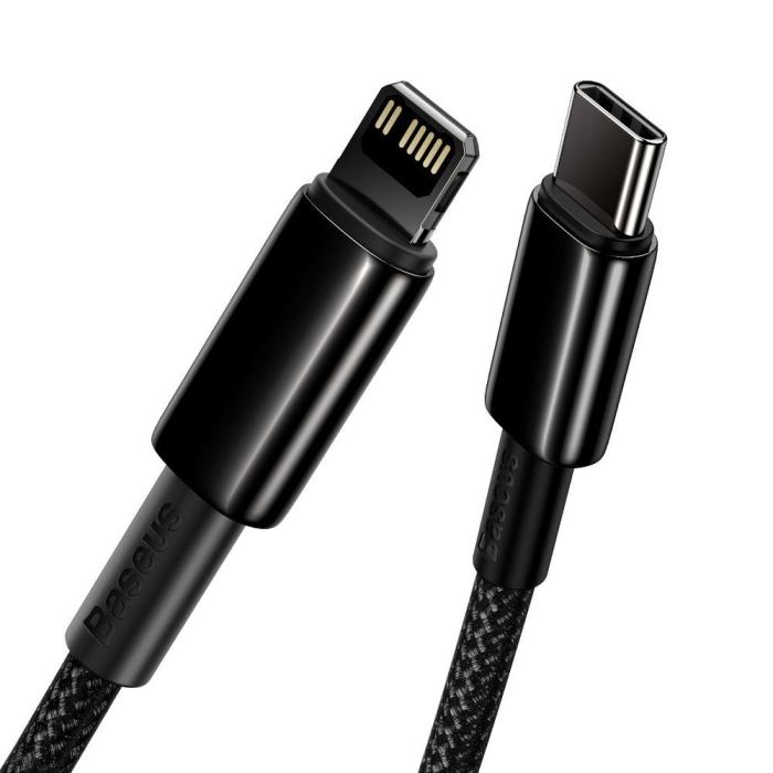 Bild 2, BASEUS Baseus 2m 20W PD USB-C - Lightning Flätad Nylon Kabel - Svart - Teknikhallen.se