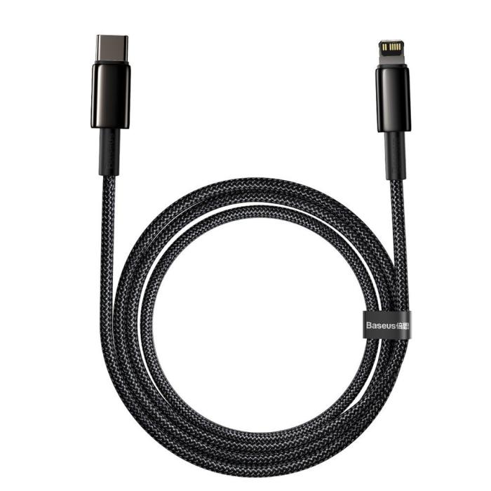 Bild 3, BASEUS Baseus 2m 20W PD USB-C - Lightning Flätad Nylon Kabel - Svart - Teknikhallen.se