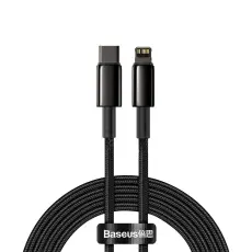 BASEUS Baseus 2m 20W PD USB-C - Lightning Fl&auml;tad Nylon Kabel - Svart - Teknikhallen.se