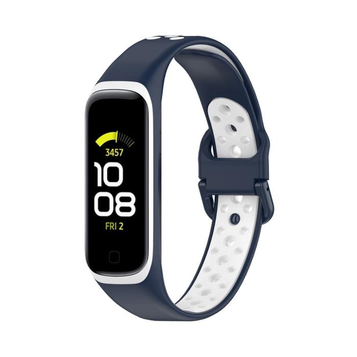 Bild 4,  Samsung Galaxy Fit 2 SM-R220 Armband Ihåligt Silikon Mörk Blå/Vit - Teknikhallen.se