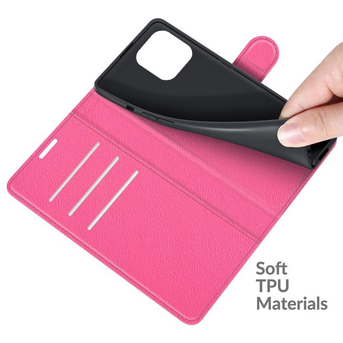 Bild 4,  iPhone 13 Pro Max - Litchi Slim Läder Fodral - Rosa - Teknikhallen.se