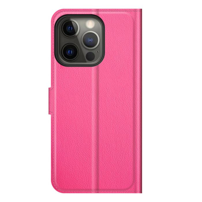 Bild 6,  iPhone 13 Pro Max - Litchi Slim Läder Fodral - Rosa - Teknikhallen.se