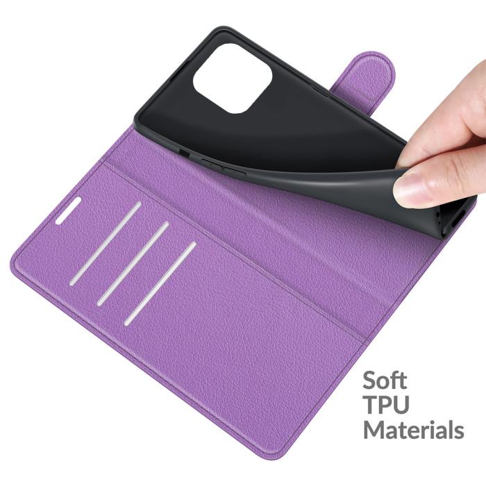 Bild 4,  iPhone 13 Pro Max - Litchi Slim Läder Fodral - Lila - Teknikhallen.se