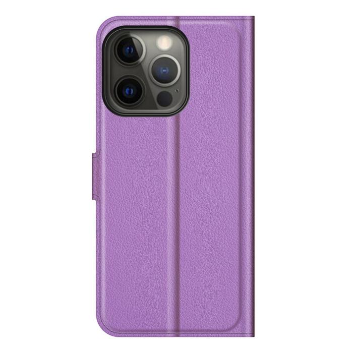 Bild 6,  iPhone 13 Pro Max - Litchi Slim Läder Fodral - Lila - Teknikhallen.se