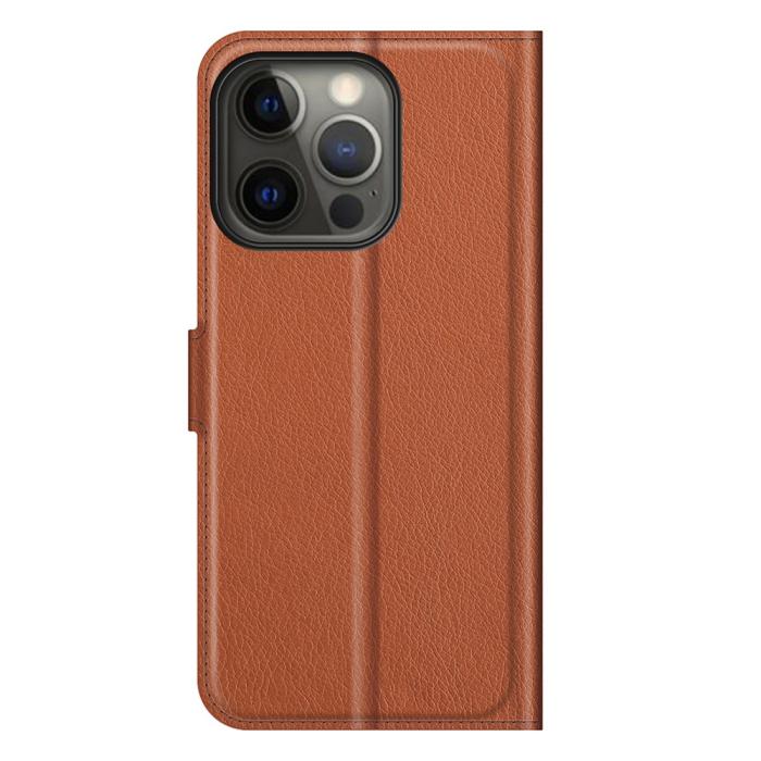 Bild 6,  iPhone 13 Pro Max - Litchi Slim Läder Fodral - Brun - Teknikhallen.se