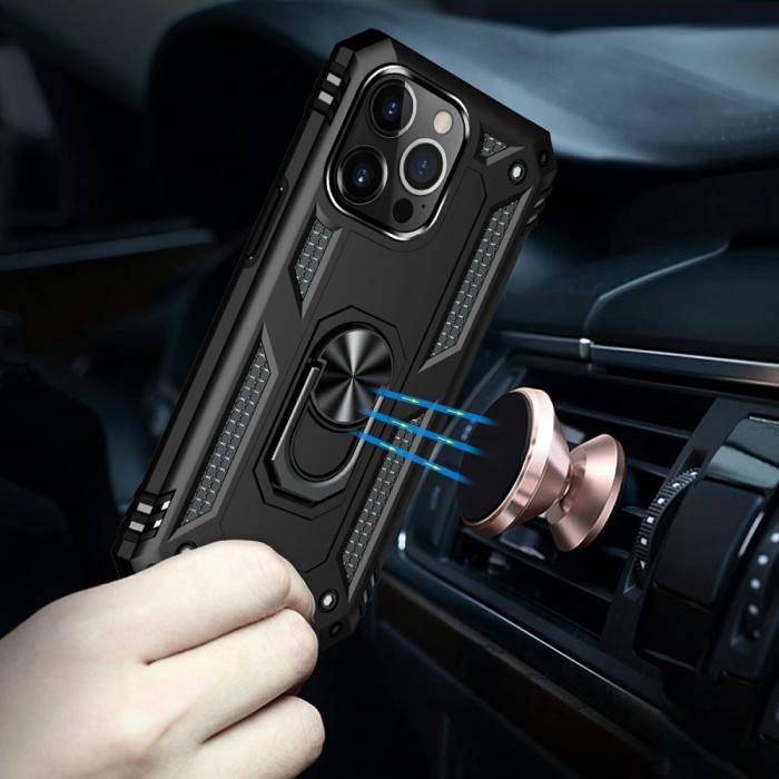 Bild 3,  iPhone 13 Pro Max - Shockproof Hybrid Armor Ring Skal - Svart - Teknikhallen.se