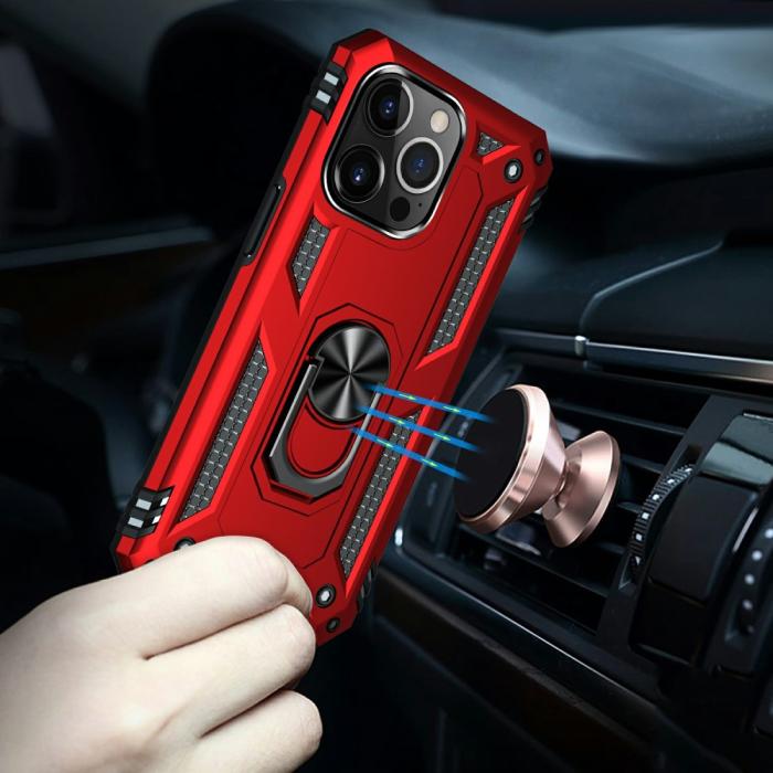 Bild 3,  iPhone 13 Pro Max - Shockproof Hybrid Armor Ring Skal - Röd - Teknikhallen.se