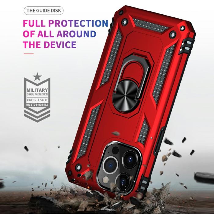 Bild 4,  iPhone 13 Pro Max - Shockproof Hybrid Armor Ring Skal - Röd - Teknikhallen.se