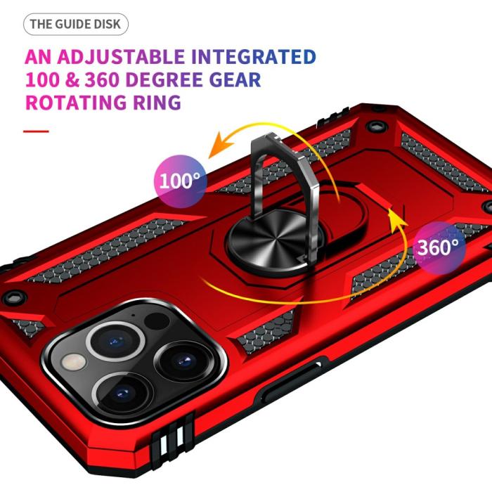 Bild 5,  iPhone 13 Pro Max - Shockproof Hybrid Armor Ring Skal - Röd - Teknikhallen.se