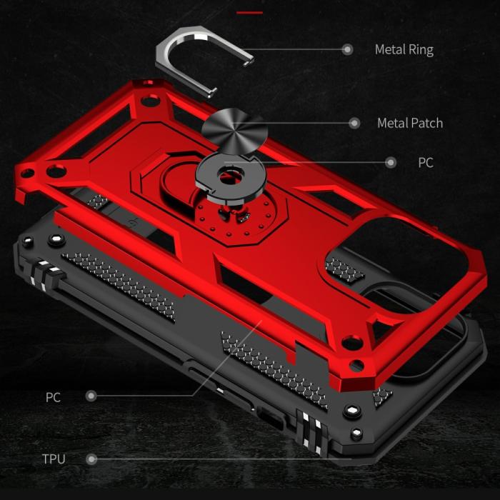 Bild 6,  iPhone 13 Pro Max - Shockproof Hybrid Armor Ring Skal - Röd - Teknikhallen.se