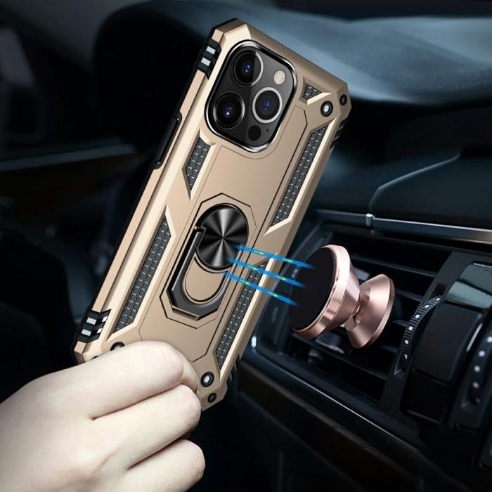 Bild 3,  iPhone 13 Pro Max - Shockproof Hybrid Armor Ring Skal - Guld - Teknikhallen.se