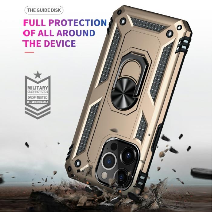 Bild 4,  iPhone 13 Pro Max - Shockproof Hybrid Armor Ring Skal - Guld - Teknikhallen.se