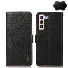 KHAZNEH KHAZNEH Samsung Galaxy S22 Fodral RFID Litchi &Auml;kta L&auml;der Svart - Teknikhallen.se