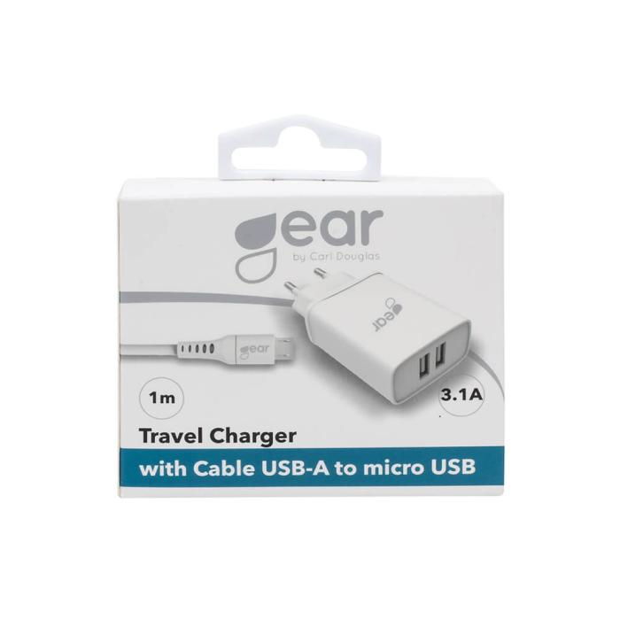Bild 2, Gear GEAR Väggladdare 2xUSB 3.1A Inkl. MicroUSB Kabel 1m Vit - Teknikhallen.se
