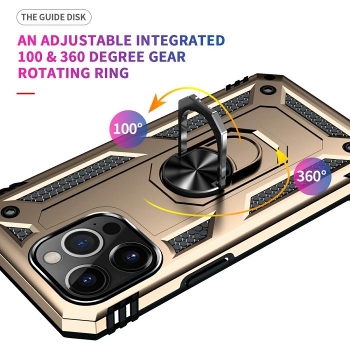 Bild 5,  iPhone 13 Pro Max - Shockproof Hybrid Armor Ring Skal - Guld - Teknikhallen.se