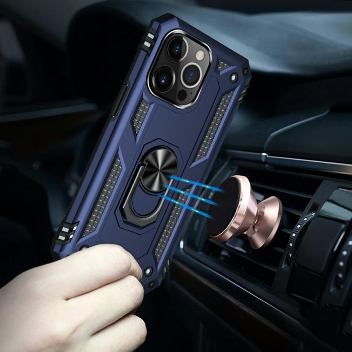 Bild 3,  iPhone 13 Pro Max - Shockproof Hybrid Armor Ring Skal - Blå - Teknikhallen.se