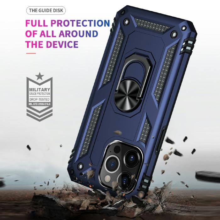 Bild 4,  iPhone 13 Pro Max - Shockproof Hybrid Armor Ring Skal - Blå - Teknikhallen.se