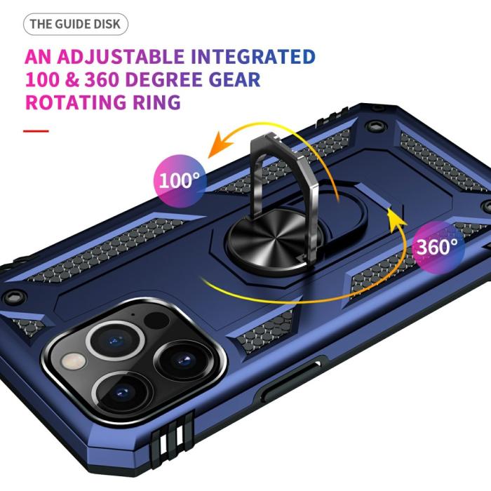 Bild 5,  iPhone 13 Pro Max - Shockproof Hybrid Armor Ring Skal - Blå - Teknikhallen.se