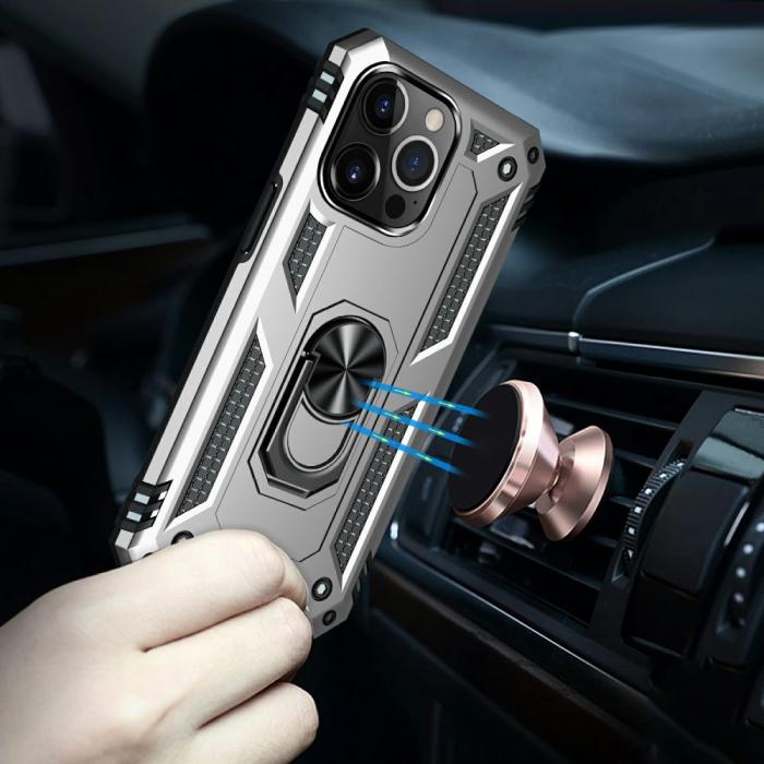 Bild 3,  iPhone 13 Pro Max - Shockproof Hybrid Armor Ring Skal - Silver - Teknikhallen.se