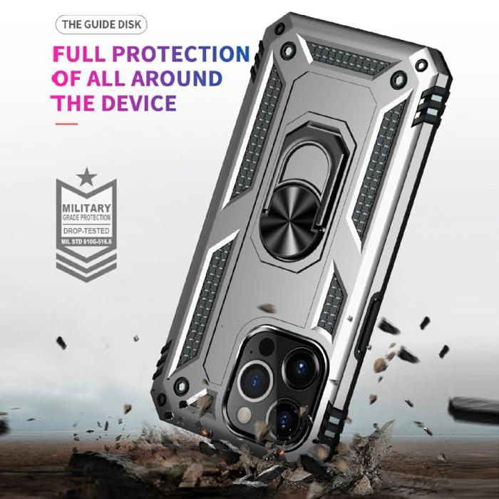 Bild 4,  iPhone 13 Pro Max - Shockproof Hybrid Armor Ring Skal - Silver - Teknikhallen.se