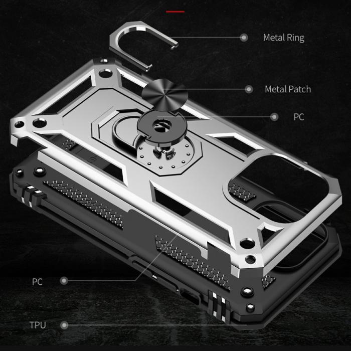 Bild 6,  iPhone 13 Pro Max - Shockproof Hybrid Armor Ring Skal - Silver - Teknikhallen.se