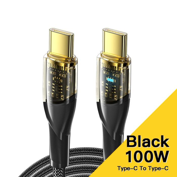 Bild 2, ESSAGER ESSAGER 1m 100W PD USB-C - USB-C Kabel Svart - Teknikhallen.se