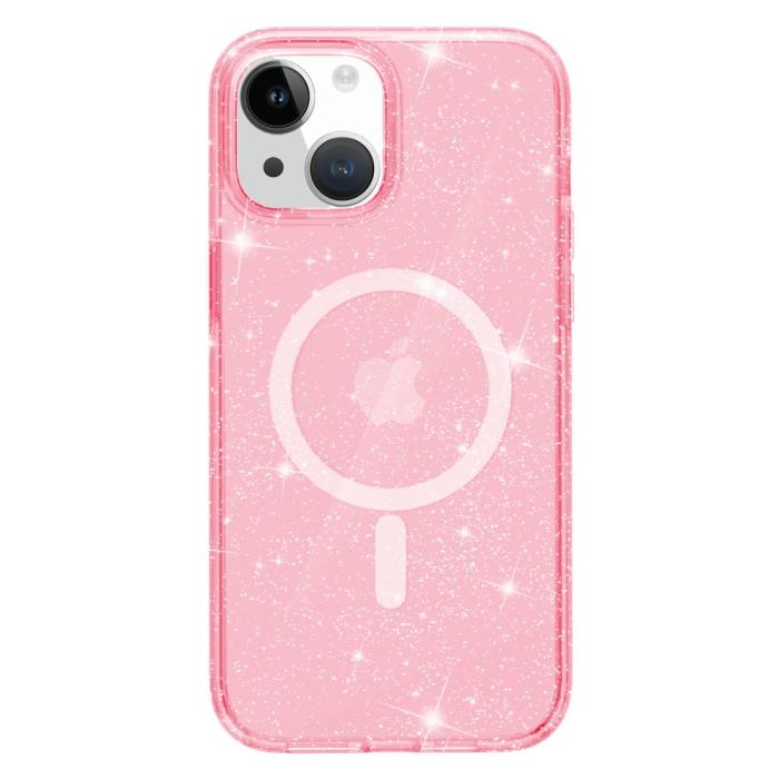 Bild 2,  iPhone 15 Skal MagSafe Hybrid Glitter Rosa - Teknikhallen.se