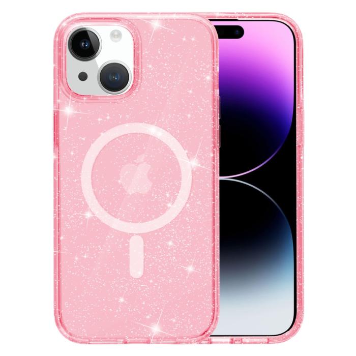 Bild 3,  iPhone 15 Skal MagSafe Hybrid Glitter Rosa - Teknikhallen.se